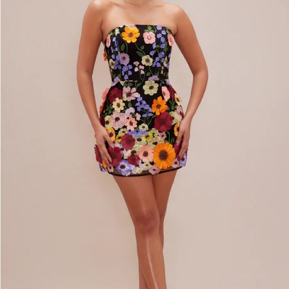 Marcella Embroidered A-Line Mini Dress - Black/combo - Picture 2 of 8